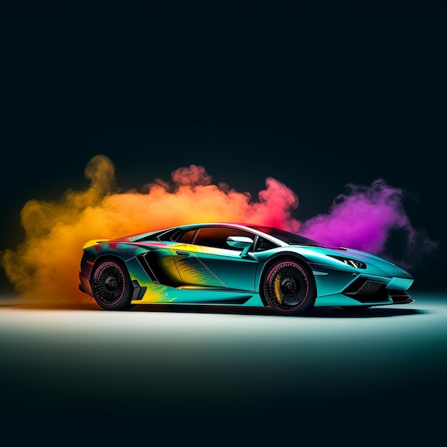 Lamborghini car with colored smoke