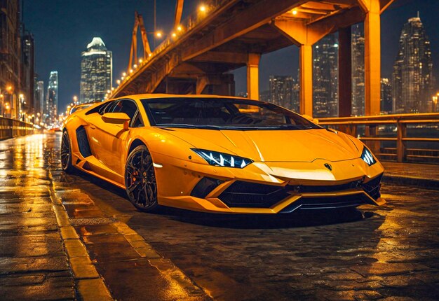 Lamborghini in city bridge