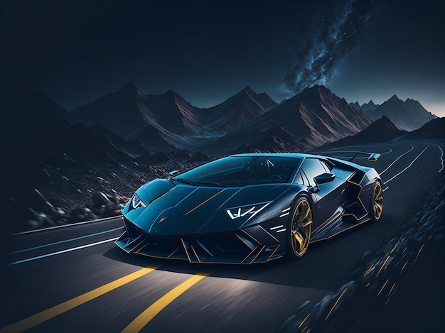 Lamborghini on the road at night