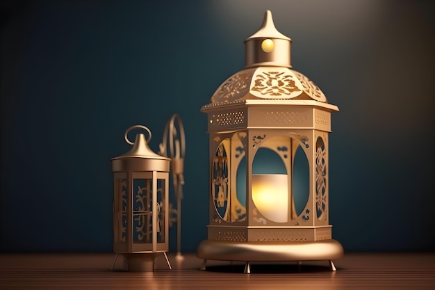 A lamp and a candle on a table