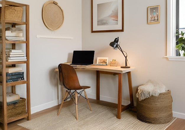 Photo a lamp and cozy chair in a small home office setup