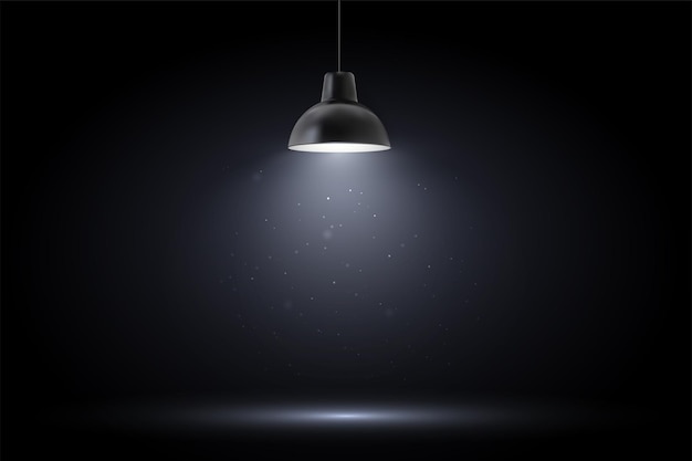 Lamp in dark room Spotlight on black background Place for text or product presentation