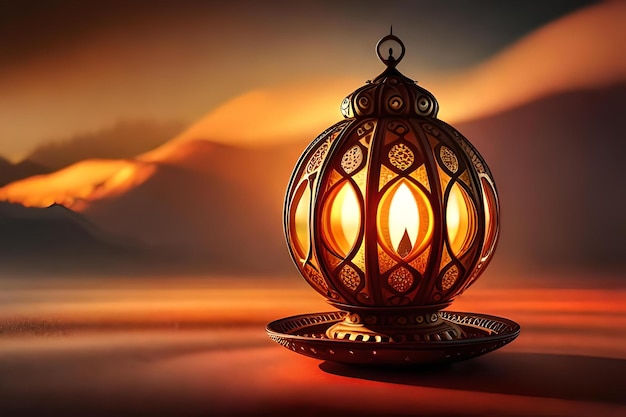 A lamp in the desert with the background of the desert