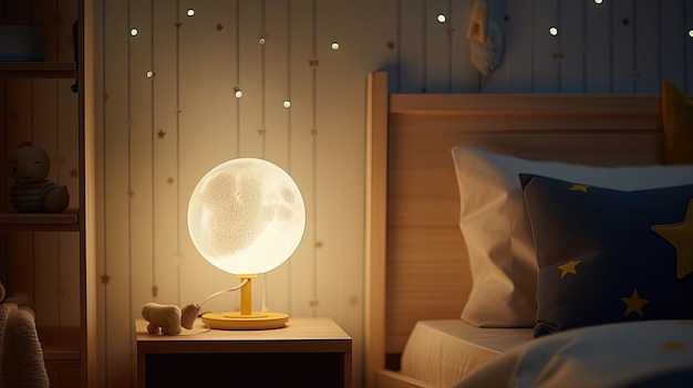 A lamp in the form of a luminous moon in a children39s room