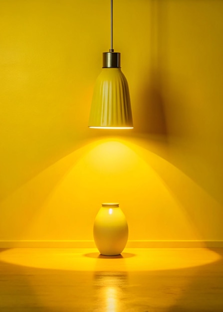 Photo a lamp and a lamp on a table with a yellow wall behind it