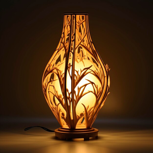 Photo a lamp made of rattan with leaves and bamboo stick in the style of awardwinning