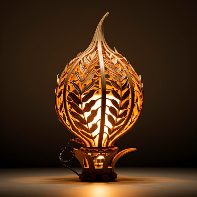 Photo a lamp made of rattan with leaves and bamboo stick in the style of awardwinning