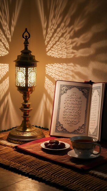 Lamp and mat near quran