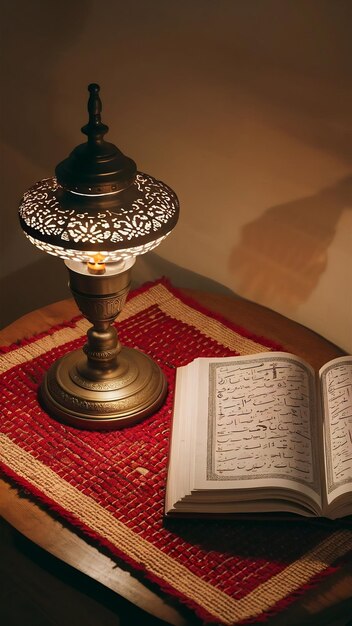 Lamp and mat near quran