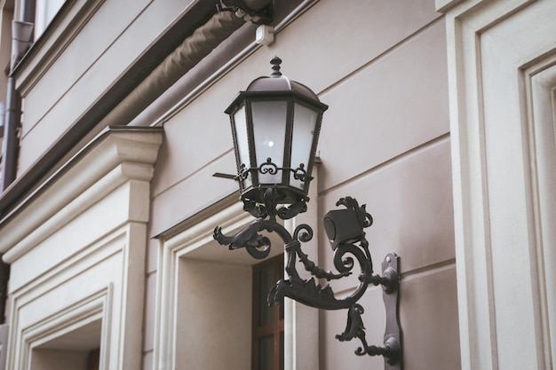 Lamp post on house in beautiful old city