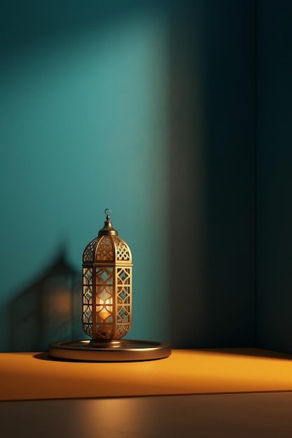 A lamp on a table with a blue background