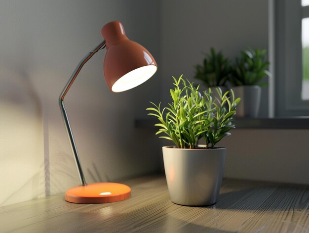 Photo a lamp on a table with a potted plant on it