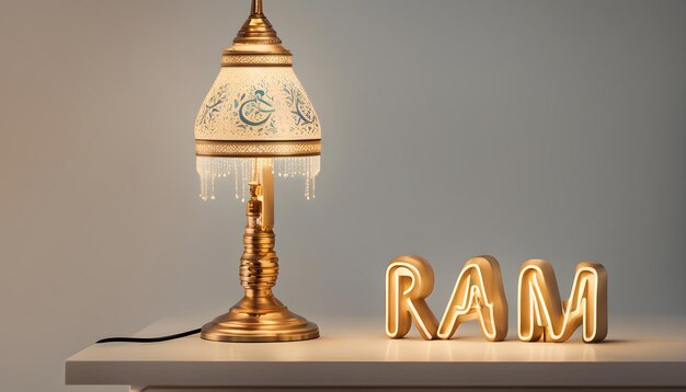 a lamp that is lit up with a gold shade