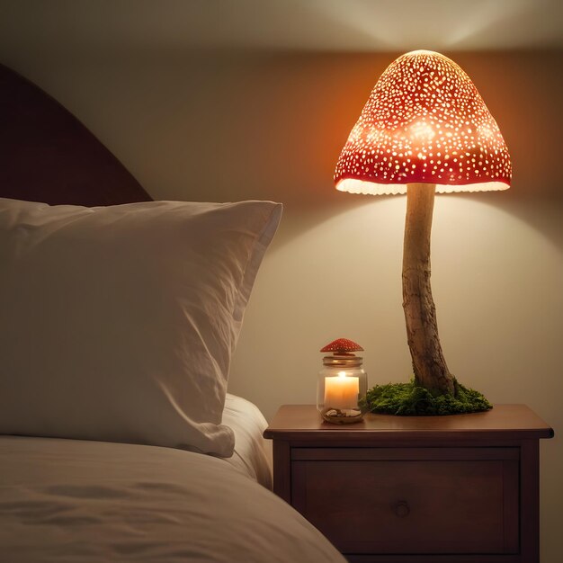 Photo a lamp that is on a nightstand next to a lamp