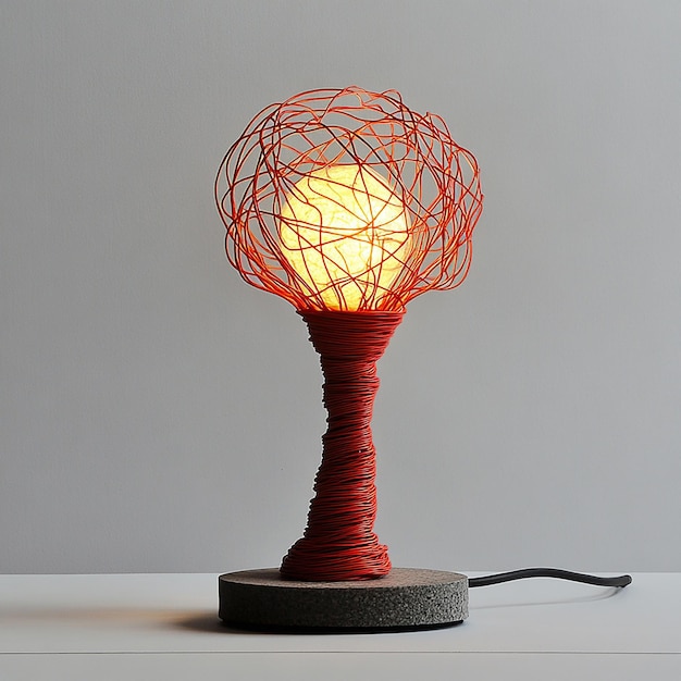 a lamp that is on a round base with a light inside