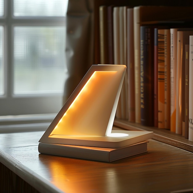 a lamp that is on a table with books