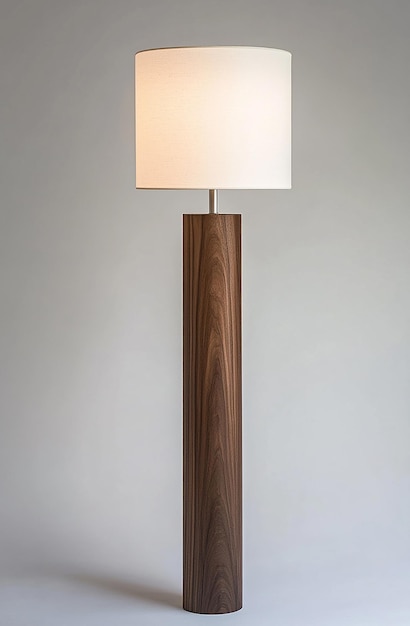 a lamp that is turned on and has a white shade that says quot the lamp quot