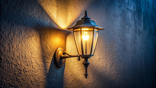 a lamp on a wall with a light on it and a wall behind it