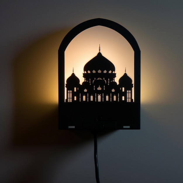 A lamp with a dome on it that is lit up.