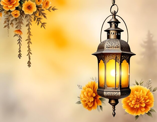 Photo a lamp with flowers and a lamp that says quot lantern quot