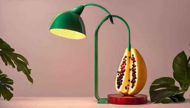 a lamp with a green lamp and bananas on it