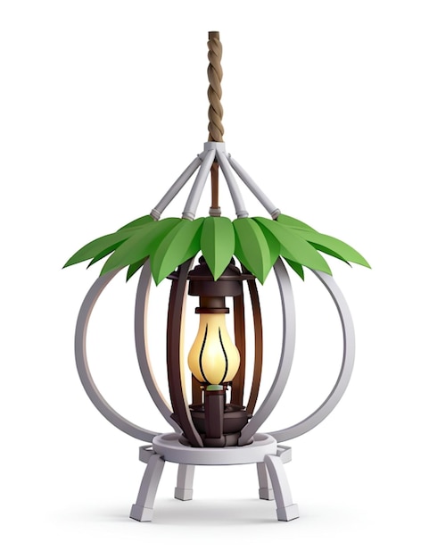 A lamp with a green leaf on top