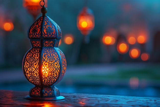 a lamp with the lights on it and the lights on the table