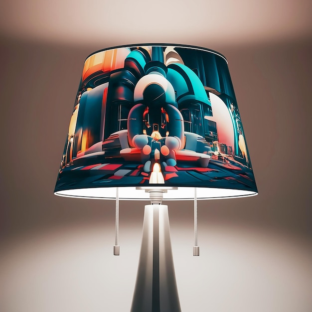 a lamp with a picture of a man on it