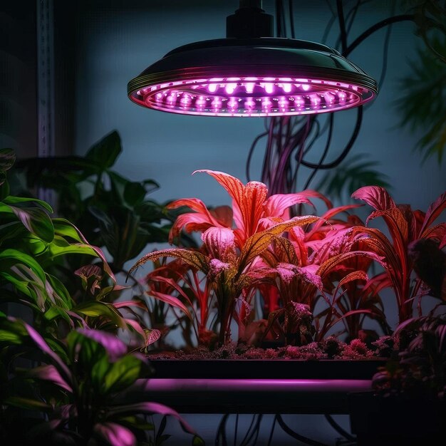 Photo a lamp with a purple light above it and a plant in the middle