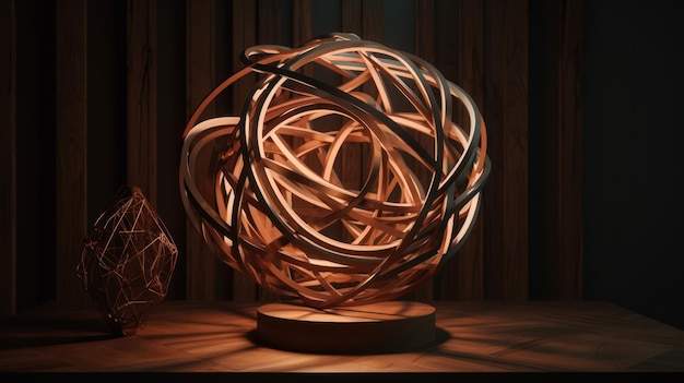 A lamp with a spiral design on it