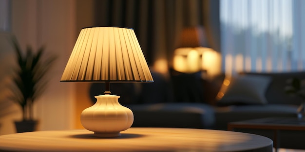 lamp on a wooden bedside table in the bedroom Generative AI