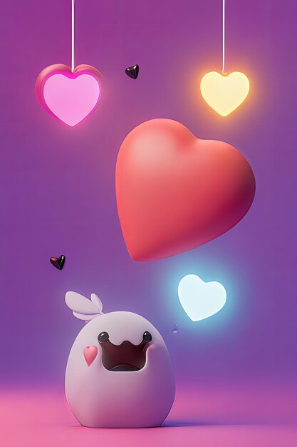 Lamps with glowing hearts Background for valentine love with Character Cartoon