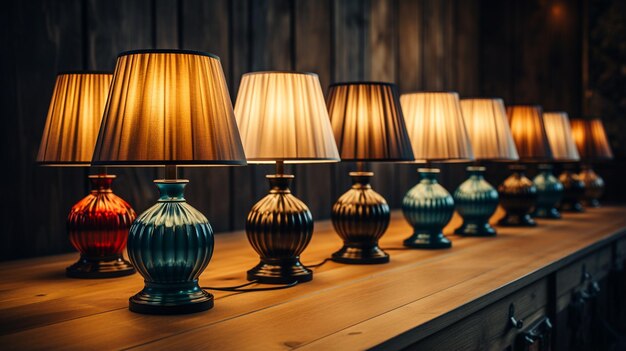 Lamps on wooden table