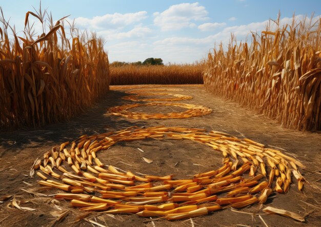 Photo a land art installation where cornstalks are arranged in a geometric pattern creating a visually st