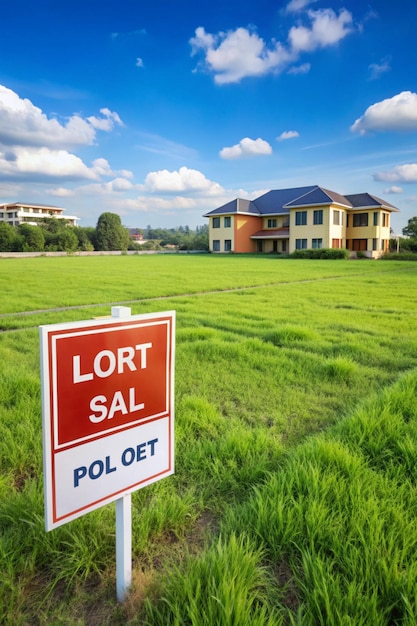 Photo land plot management real estate concept with a vacant land on a green field available for building construction and housing subdivision in a residential area for sale rent