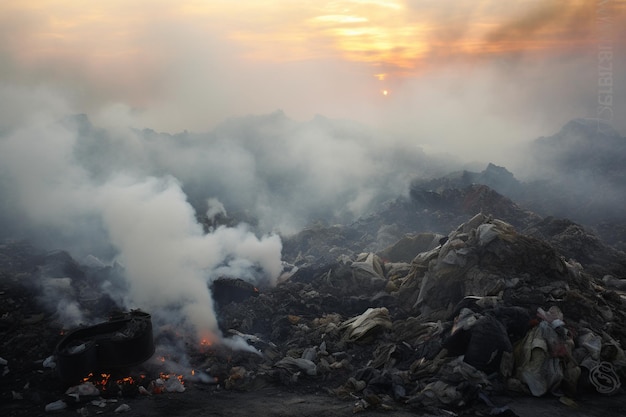 A landfill overflowing with garbage and waste