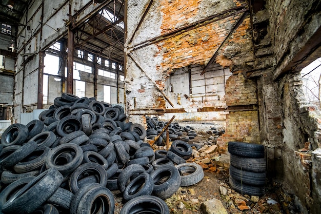 Landfill with old tires and tyres for recycling Disposal of waste tires