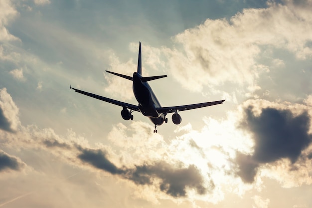 Landing aircraft in backlight