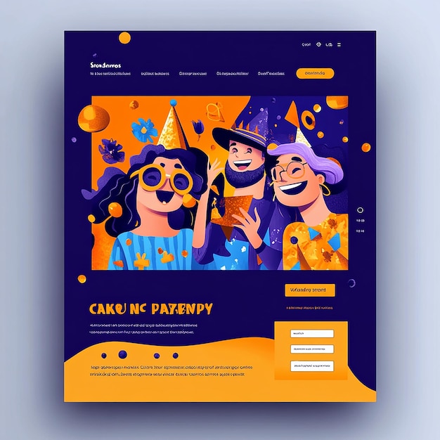 Photo landing page template layout of costume party