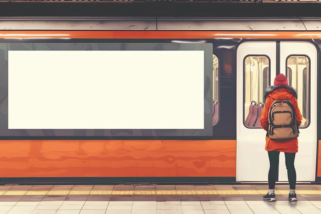 Landing page template for public transportation by train with woman