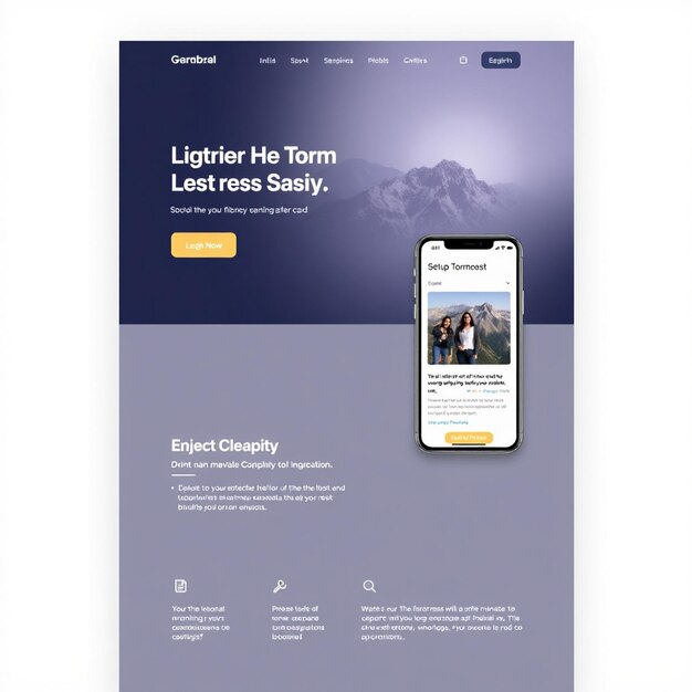 Photo landing page template with smartphone