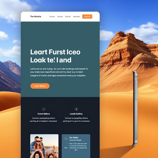 Photo landing page template with smartphone