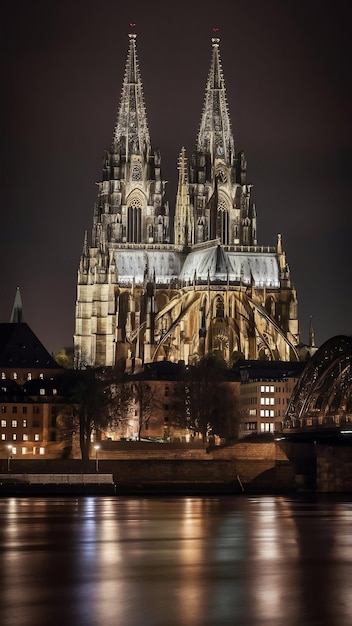 Landmark in Germany illuminated Cologne Cathedral at night