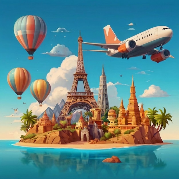 Landmarks and Balloons in a Fantasy Illustration