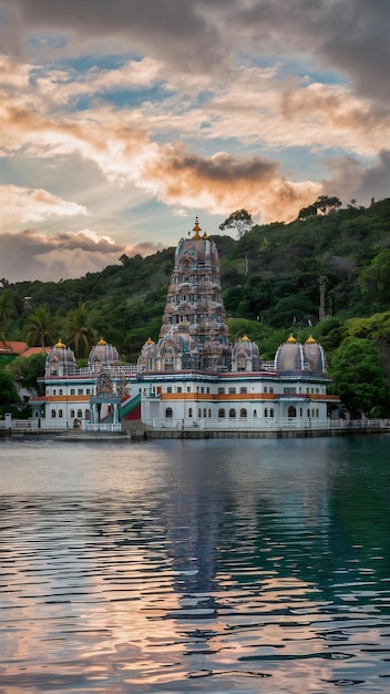 Landmarks of Mauritius island Grand bassin hindu temple on the lakeside