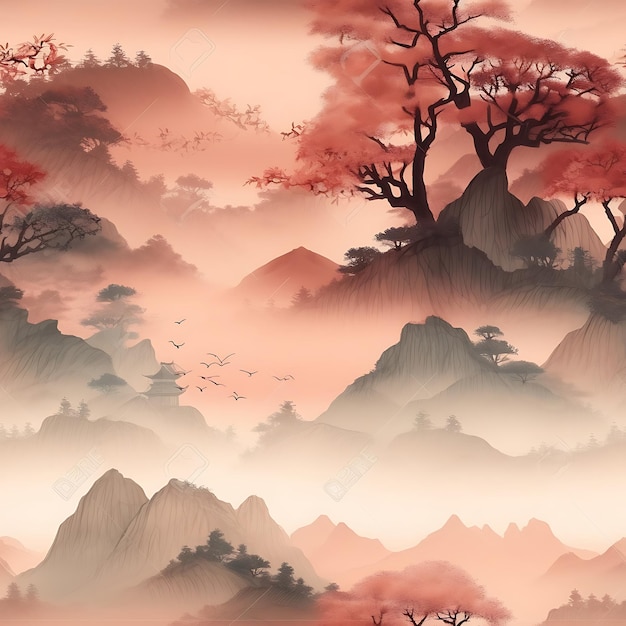 Landscape 8K High Quality Chinese Style Harmonious Colors Soft Colors Peaceful impressive nature