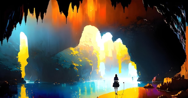 Landscape Adventure cave opening Dungeon Cavern painting mysterious den entrance generative ai for canvas wall art wall painting