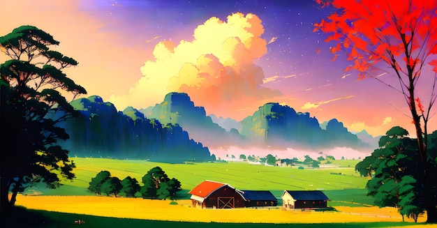 Landscape Agriculture Farming Organic Farm Land Crops Panoramic View Generative AI Fantasy Digital Art