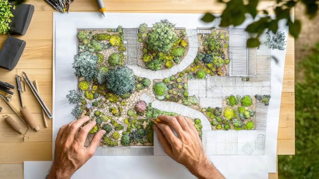 Photo landscape architect designing a garden plan