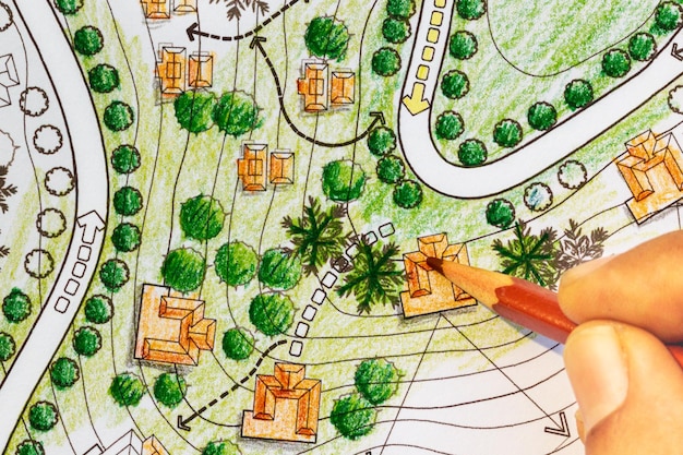 Landscape architect student learning a landscape design of vacation homes